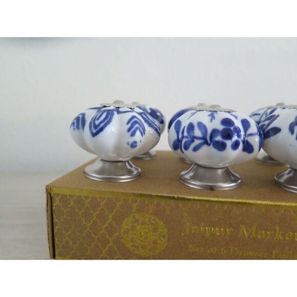 Jaipur Market Blue/White Design Ceramic Drawer Knobs, Set Of 6 - Picture 8 of 9